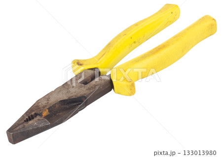 Yellow Steel Pliers Isolated on White Background 133013980