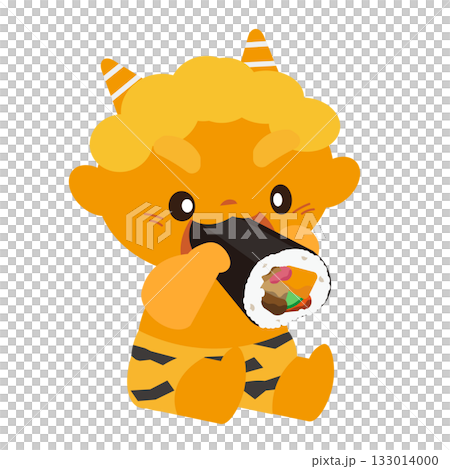 Vector illustration of a yellow demon eating ehomaki Vector illustration of a yellow demon eating ehomaki 133014000