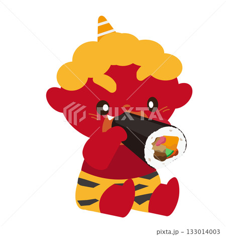 嬉しそうに恵方巻を食べる赤鬼のベクターイラスト 嬉しそうに恵方巻を食べる赤鬼のベクターイラスト 133014003