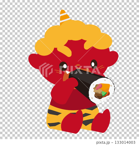 嬉しそうに恵方巻を食べる赤鬼のベクターイラスト 嬉しそうに恵方巻を食べる赤鬼のベクターイラスト 133014003