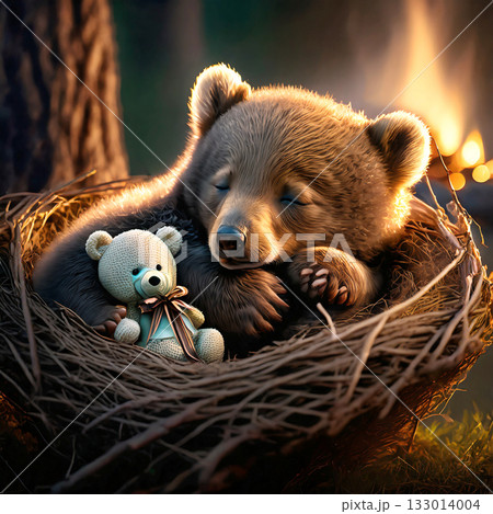 眠る熊の赤ちゃん,　AI生成画像 133014004
