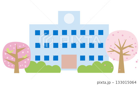 満開の桜がある学校の風景のイラスト 133015064
