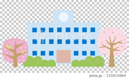 満開の桜がある学校の風景のイラスト 133015064