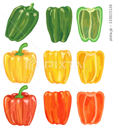 ピーマンとパプリカのイラストセット ベクター素材 ピーマンとパプリカのイラストセット ベクター素材 133015126
