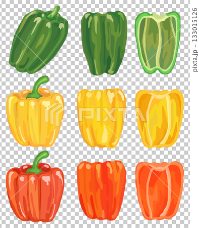 ピーマンとパプリカのイラストセット ベクター素材 ピーマンとパプリカのイラストセット ベクター素材 133015126