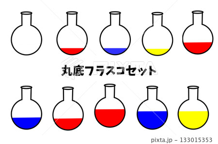 丸底フラスコの液量3段階の3色（青、赤、黃）セット 133015353