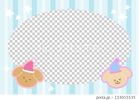 Cute rectangle frame set with puppies wearing beanie and pastel blue stripe pattern for animal print, decoration, polaroid photo, ad template, social media post, poster, book cover design, notepad 133015535