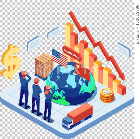 Isometric Trade War Impact on Global Economy and Logistics 133015596