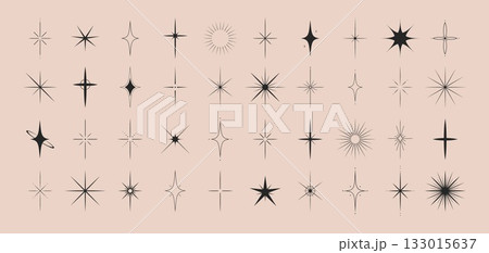 Stars shape set. Retro futuristic icons. Abstract sparkle black silhouette symbols. Vector illustration Stars shape set. Retro futuristic icons. Abstract sparkle black silhouette symbols. Vector illustration 133015637