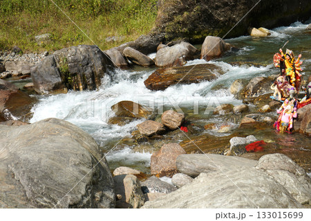 Immersing Religious Idols in a Natural Mountain Stream at Kalimpong Immersing Religious Idols in a Natural Mountain Stream at Kalimpong 133015699