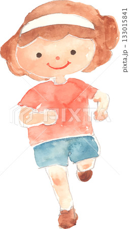鉢巻をつけて走る女の子の水彩イラスト　ベクター 133015841