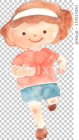 Watercolor illustration of a girl running with a headband, vector 133015841