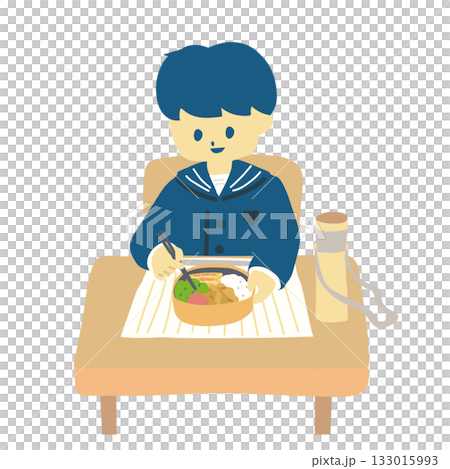 お弁当をたべる園児男の子 お弁当をたべる園児男の子 133015993