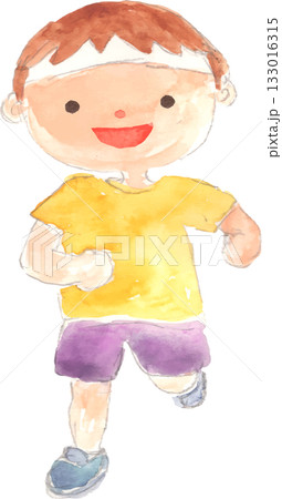 鉢巻をつけて走る男の子の水彩イラスト ベクター 鉢巻をつけて走る男の子の水彩イラスト ベクター 133016315