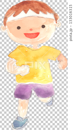 鉢巻をつけて走る男の子の水彩イラスト ベクター 鉢巻をつけて走る男の子の水彩イラスト ベクター 133016315