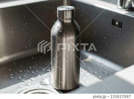 水滴が付いたステンレス製マイボトル キッチンシンクで乾かすエコな水筒 133017097