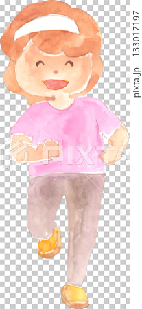 鉢巻をつけて走るお母さんの水彩イラスト　ベクター 133017197