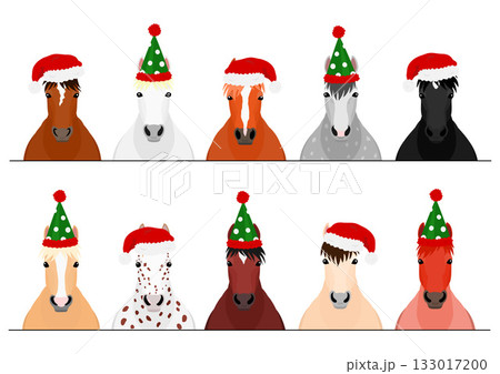 クリスマスの帽子をかぶった馬のセット、上半身 133017200