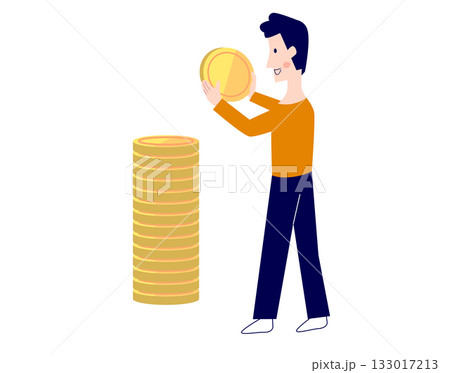 お金を積み立てる男性 133017213