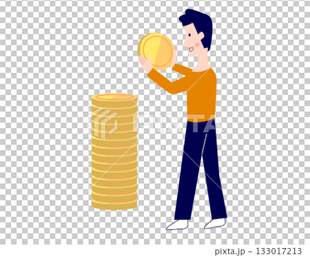 お金を積み立てる男性 133017213
