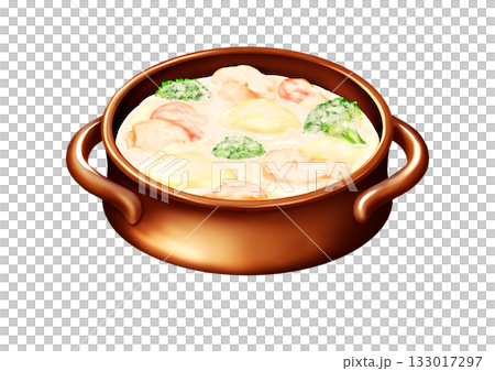 雞肉奶油燉菜，盛於月牙形盤中 133017297