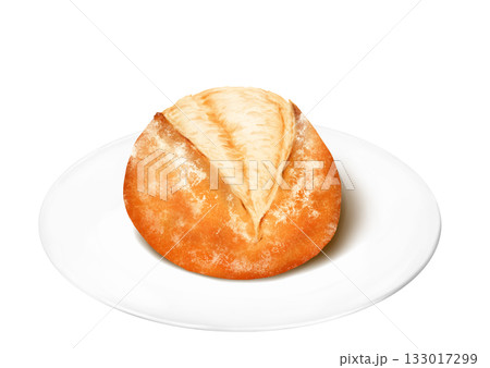 小皿に乗せたハードタイプのロールパン 133017299