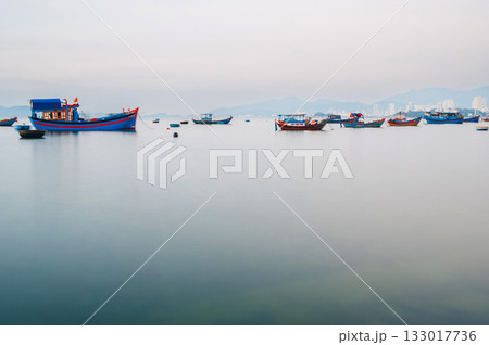 Traditional Vietnamese fishing boats at sea in Vietnam 133017736