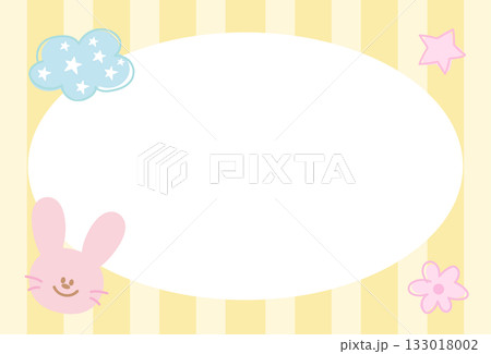 Rectangle frame with pastel yellow stripe pattern and bunny for school name tag, print, decoration, polaroid photo, ad template, social media post, poster, book cover design, notepad, animals Rectangle frame with pastel yellow stripe pattern and bunny for school name tag, print, decoration, polaroid photo, ad template, social media post, poster, book cover design, notepad, animals 133018002