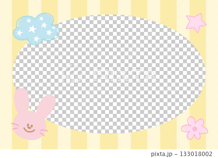 Rectangle frame with pastel yellow stripe pattern and bunny for school name tag, print, decoration, polaroid photo, ad template, social media post, poster, book cover design, notepad, animals Rectangle frame with pastel yellow stripe pattern and bunny for school name tag, print, decoration, polaroid photo, ad template, social media post, poster, book cover design, notepad, animals 133018002