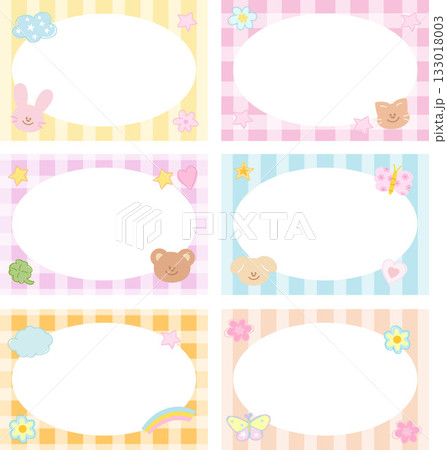 Cute rectangle frame set with puppy, cat, bunny, teddy bear for animal print, decoration, polaroid photo, ad template, social media post, poster, book cover design, notepad, sticky note, memo, banners 133018003
