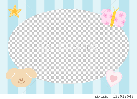 Rectangle frame with pastel blue stripe pattern, puppy, butterfly for school name tag, print, decoration, polaroid photo, ad template, social media post, poster, book cover design, notepad, animals Rectangle frame with pastel blue stripe pattern, puppy, butterfly for school name tag, print, decoration, polaroid photo, ad template, social media post, poster, book cover design, notepad, animals 133018043