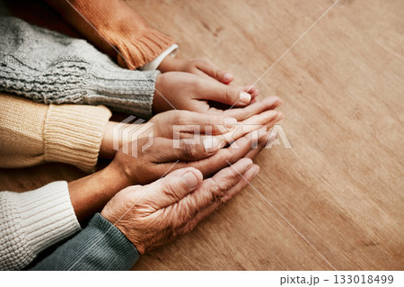 People, hands together and generations in care above on mockup for unity, compassion or trust on wooden table. Group holding hand in collaboration, love or support for community, teamwork or union People, hands together and generations in care above on mockup for unity, compassion or trust on wooden table. Group holding hand in collaboration, love or support for community, teamwork or union 133018499