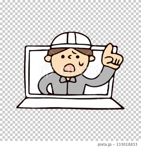 パソコンから飛び出した作業員のイラスト パソコンから飛び出した作業員のイラスト 133018833
