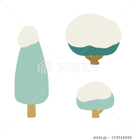 雪が積もった庭木のフラットなイラスト 133018848