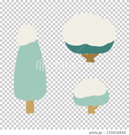 雪が積もった庭木のフラットなイラスト 133018848
