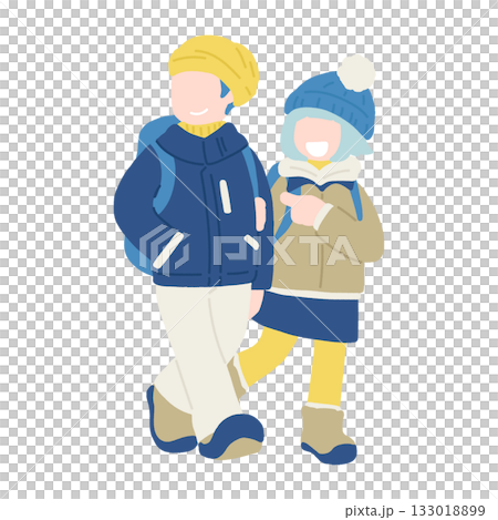Flat illustration of a friendly couple [man and woman] in winter clothes holding hands 133018899