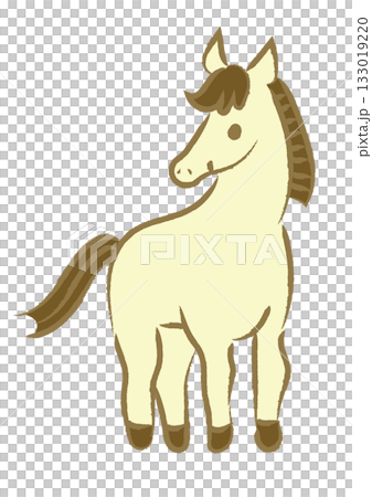 Illustration material for New Year's cards. A cute, hand-drawn, full-body image of a cream-colored horse. 133019220