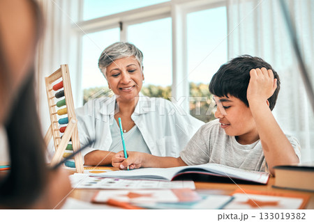 Grandma help, child math learning and home studying selfie in a family house with education and knowledge. Senior man, boy and teaching of elderly person with a kid doing writing for an project Grandma help, child math learning and home studying selfie in a family house with education and knowledge. Senior man, boy and teaching of elderly person with a kid doing writing for an project 133019382