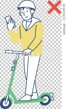 一名男子一邊騎著電動滑板，一邊看著智慧型手機 133019534