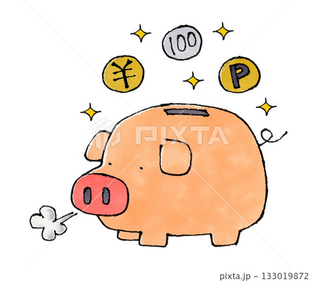 豚の貯金箱(¥、百円、ポイント) 133019872