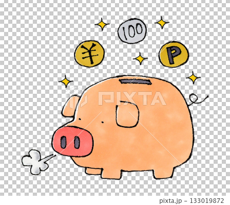 豚の貯金箱(¥、百円、ポイント) 133019872
