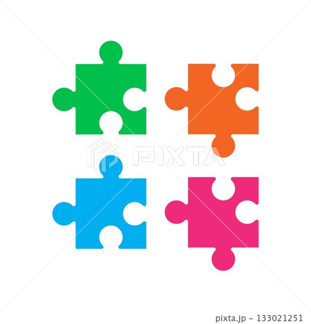 Four Colorful Connected Jigsaw Puzzle Pieces Forming a Square Concept Icon 133021251