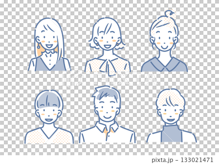 Avatar-style illustration set of young women and men. Simple and stylish line drawing illustrations. 133021471