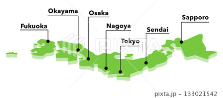 アイソメトリックイラスト:日本地図と主要都市 アイソメトリックイラスト:日本地図と主要都市 133021542