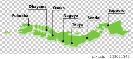 アイソメトリックイラスト:日本地図と主要都市 アイソメトリックイラスト:日本地図と主要都市 133021542