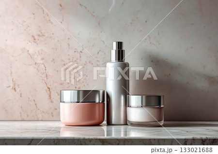 Minimalist skincare product on marble surface 133021688