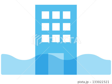 洪水災害と環境リスク・水害により浸水する高層ビルのアイコン 133022321