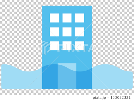 Flood disasters and environmental risks - Icon of a high-rise building flooded by flooding 133022321