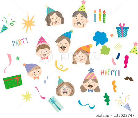 パーティーを楽しむ人々とアイコンのセット パーティーを楽しむ人々とアイコンのセット 133022747