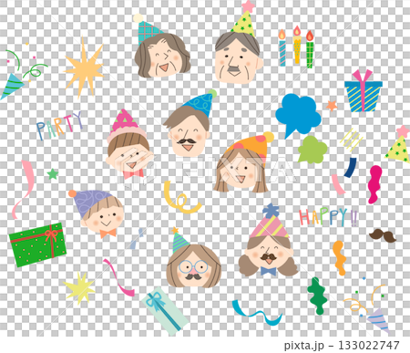 パーティーを楽しむ人々とアイコンのセット パーティーを楽しむ人々とアイコンのセット 133022747